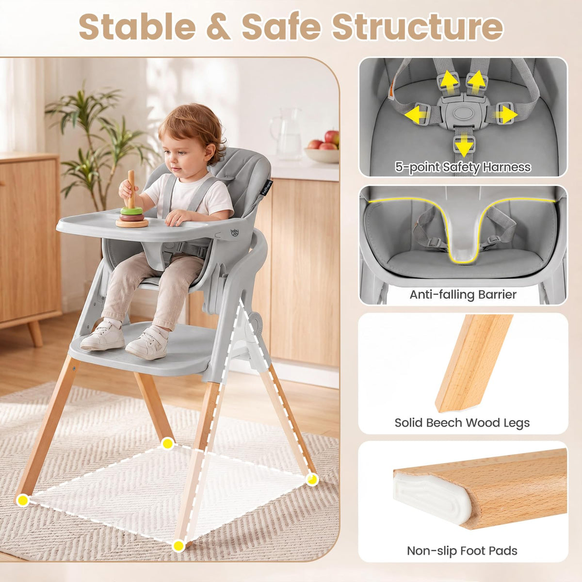 7-in-1 Convertible Foldable Baby High Chair w/Adjustable Tray