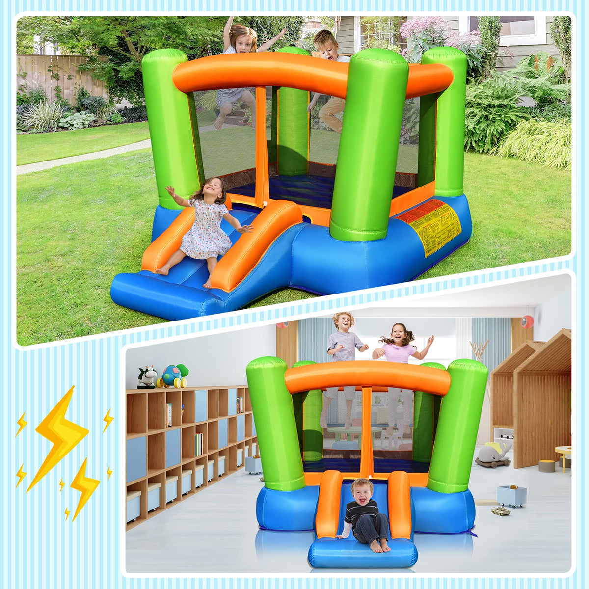 Large Jumping Area, Jump ’n Slide Bouncer, Accessories, Backyard Bouncy Castle Indoor Outdoor (Without Blower)