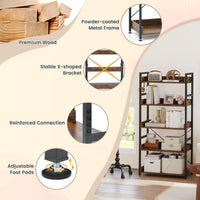 5-Tier Bookshelf,Tall Industrial Bookcase w/Open Shelves & 4 Hooks
