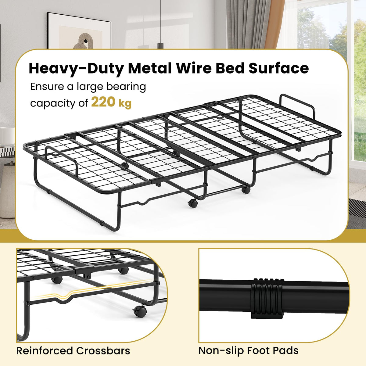Twin Size Folding Bed, Rollaway Guest Bed with Memory Foam Mattress