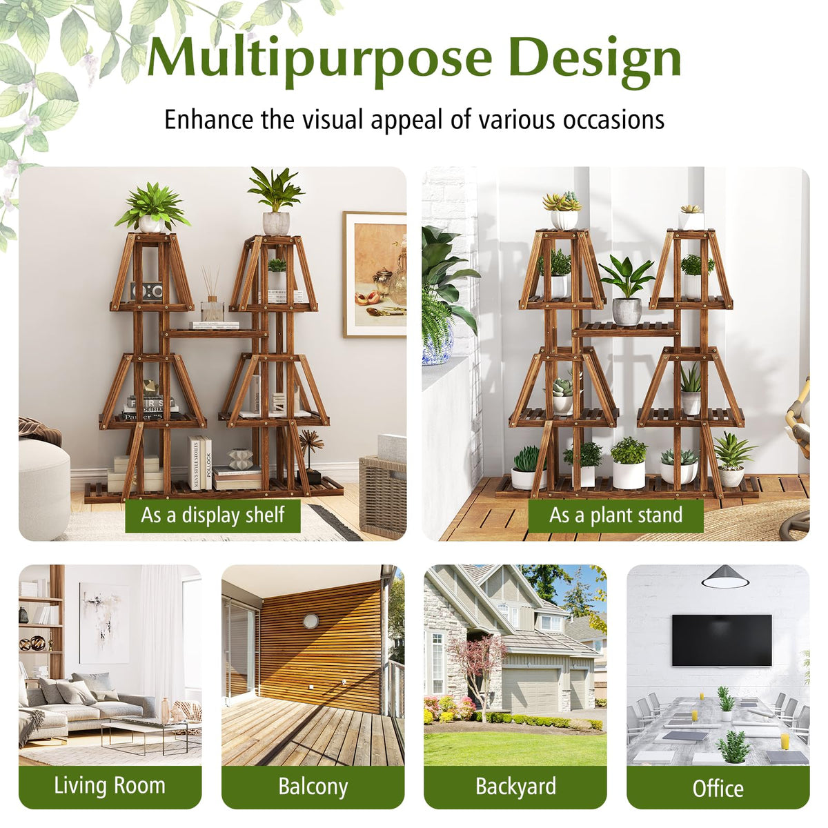 Indoor Outdoor Trapezoid Plant Rack for Multiple Plants, 5-Tier 10 Potted Flower Pot Holder