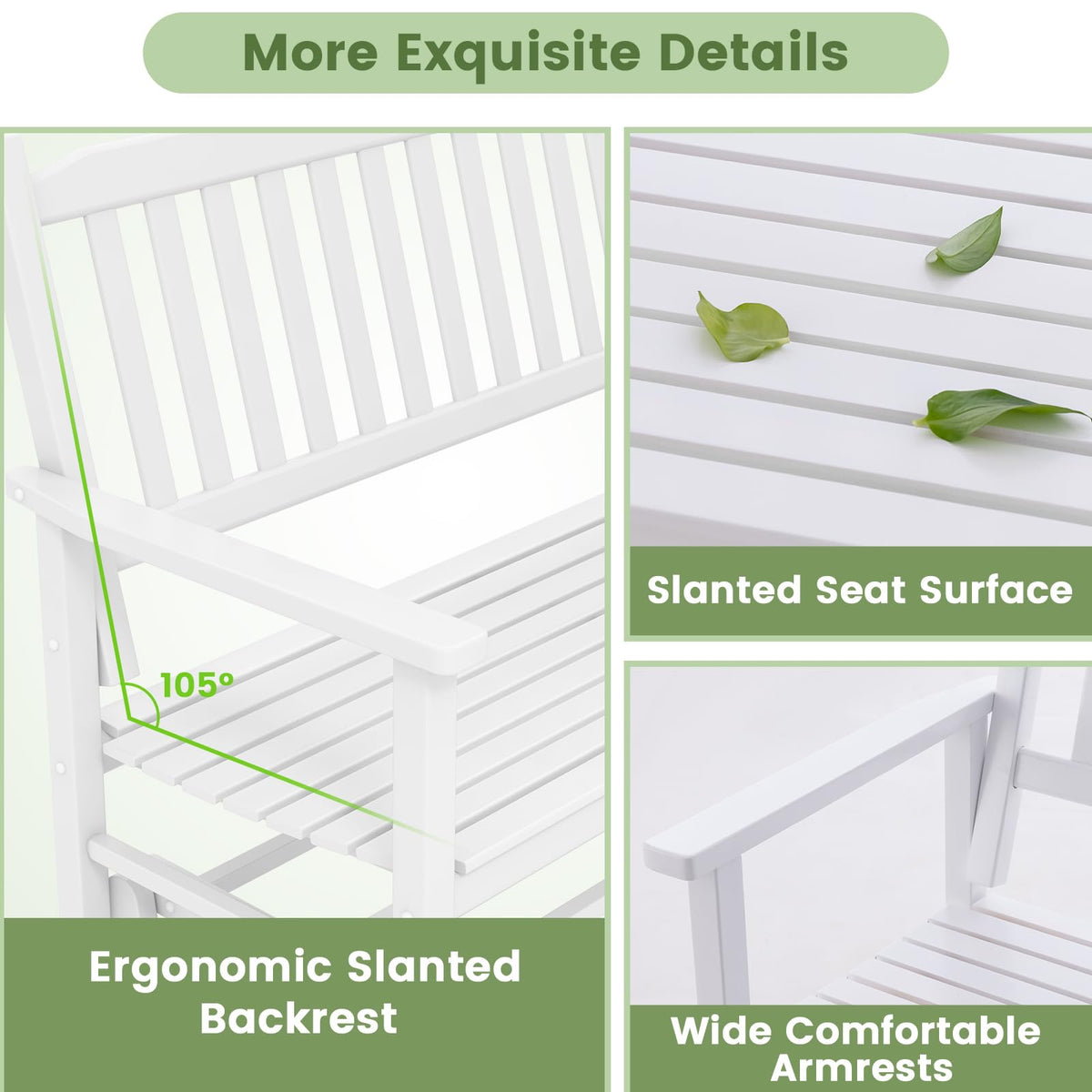 Patio Glider Loveseat Chair Swing Rocking Bench with Slatted Seat and Curved Backrest