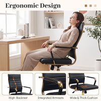 Ribbed PU Leather Office Chair with Armrests and Reclining Backrest