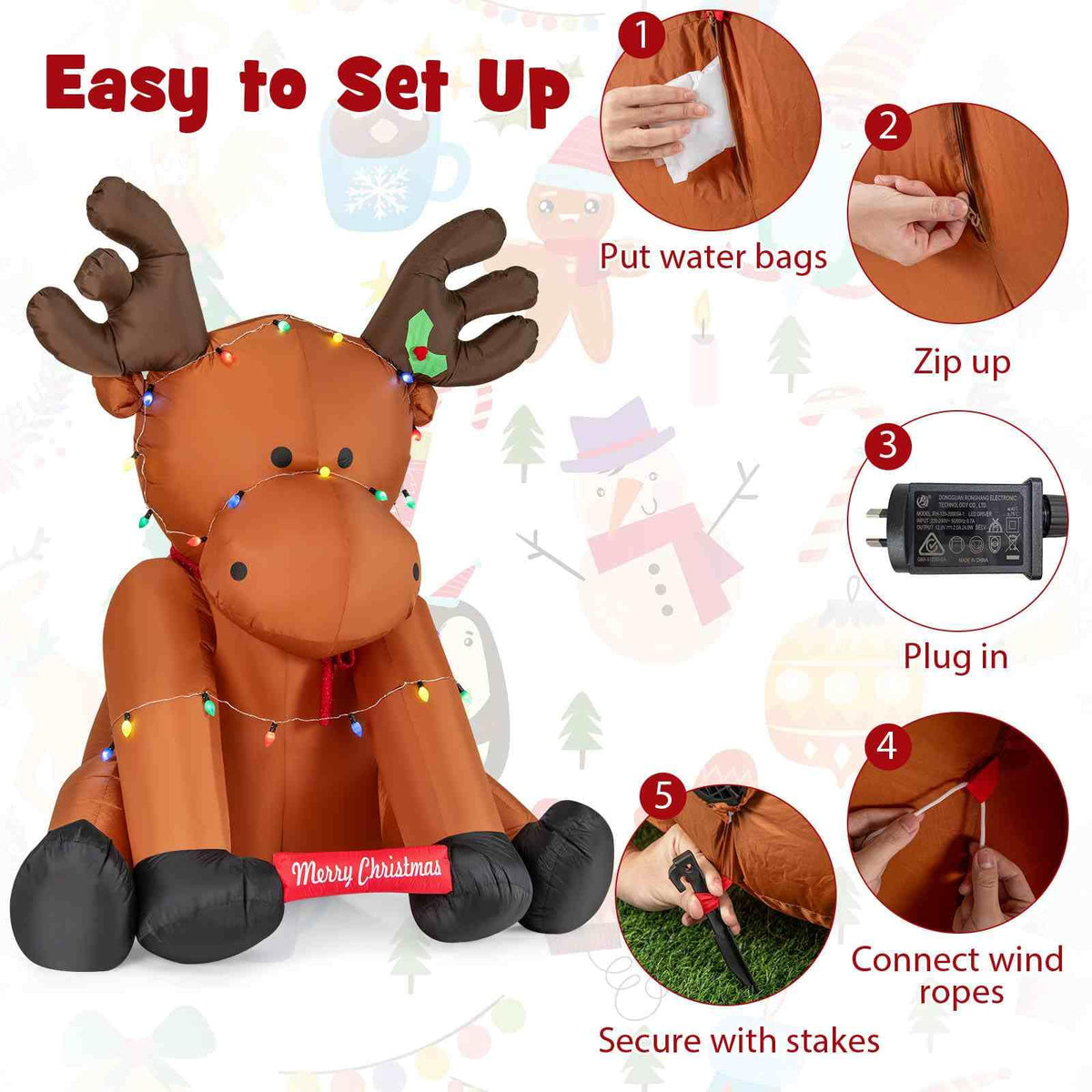 2.6M Tall Christmas Inflatable Reindeer Outdoor Decoration