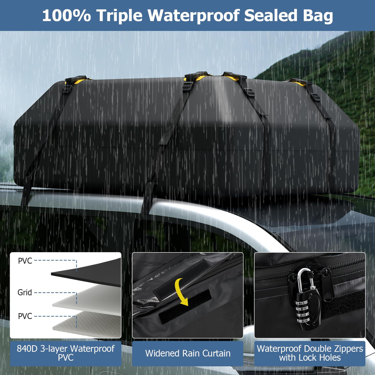 425L/15 Cubic Feet 100% Waterproof Roof Top Luggage Bag for All Vehicles