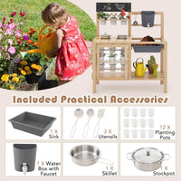 Kids Pretend Play Kitchen Toy Set with Removable Sink, Faucet, Dual Stoves