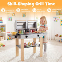 Wooden Kids Barbecue Grill Playset Kids Toy Grill with Abundant Grilling Tools and Play Foods