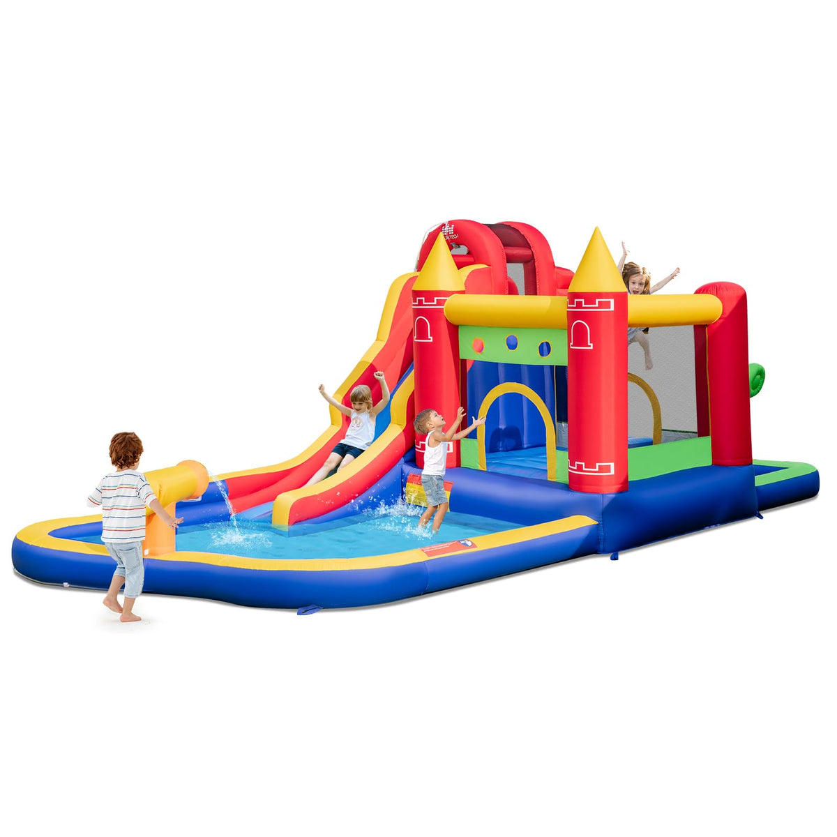 Inflatable Water Slide, Outdoor Water Park Bouncy House with Ring-tossing, Boxing (without Blower)