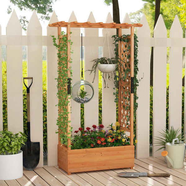 Raised Garden Bed with Arch Trellis, Hanging Roof, Planter Box