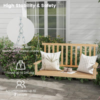 2-Seat Patio Swing Bench, Wood Hanging Porch Swing Chair W/ 2 Sturdy Hanging Ropes