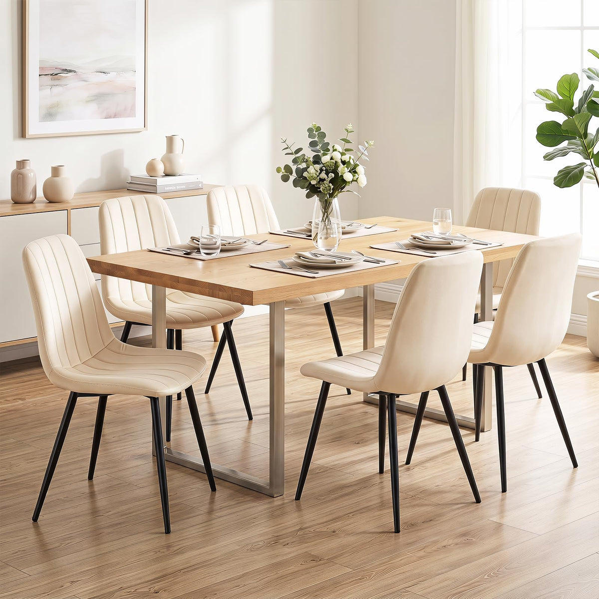 Giantex Dining Chairs Set of 4, Upholstered Fabric Kitchen Chairs