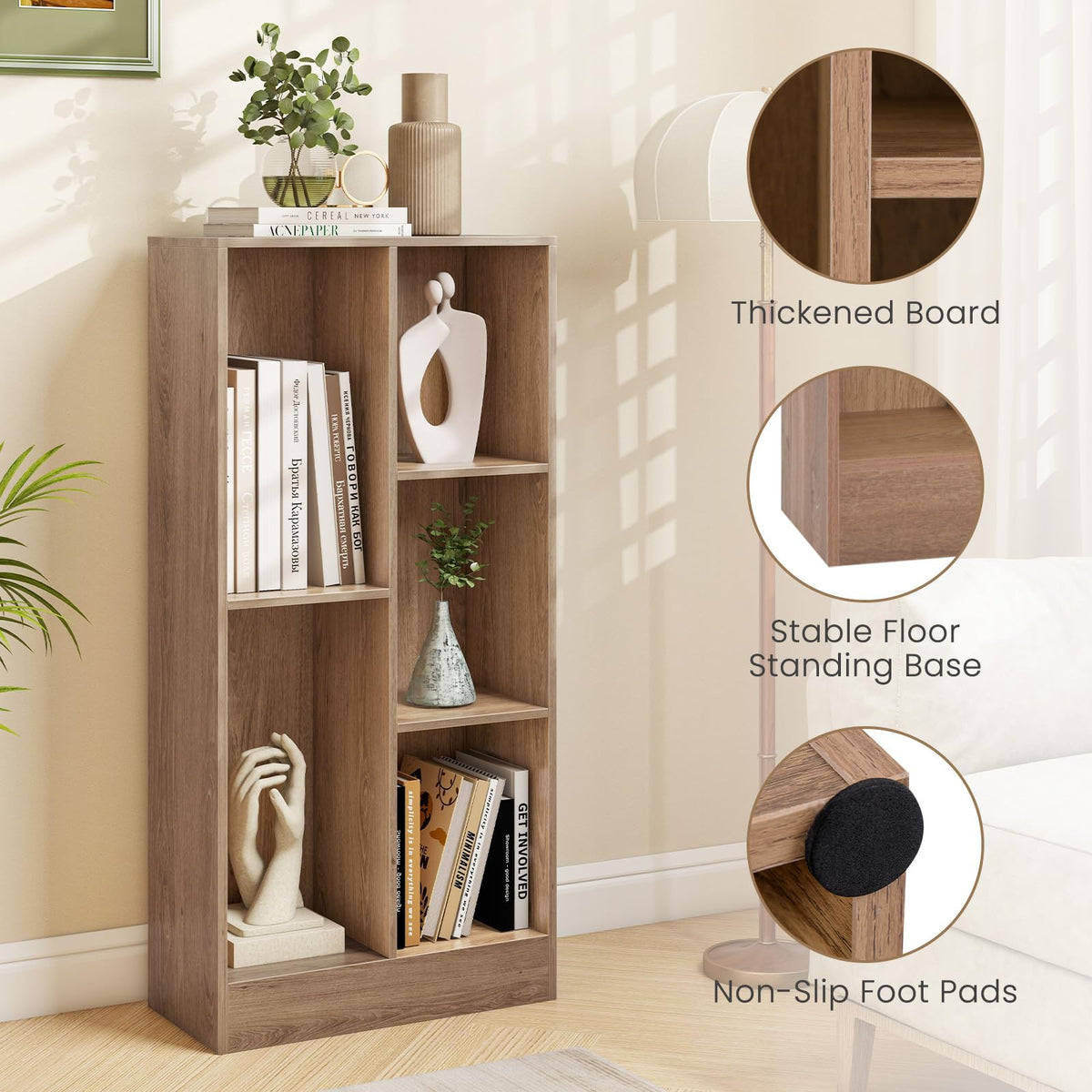 5-Cube 50 cm Bookshelf Freestanding Storage Organizer Wood Display Shelf