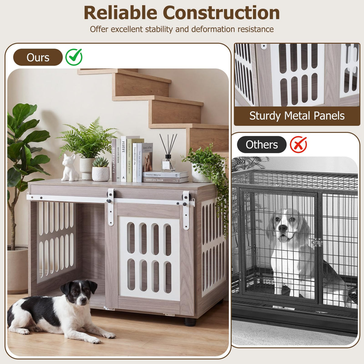 80 cm Dog Crate Furniture, Heavy Duty Indoor Wooden Dog Kennel