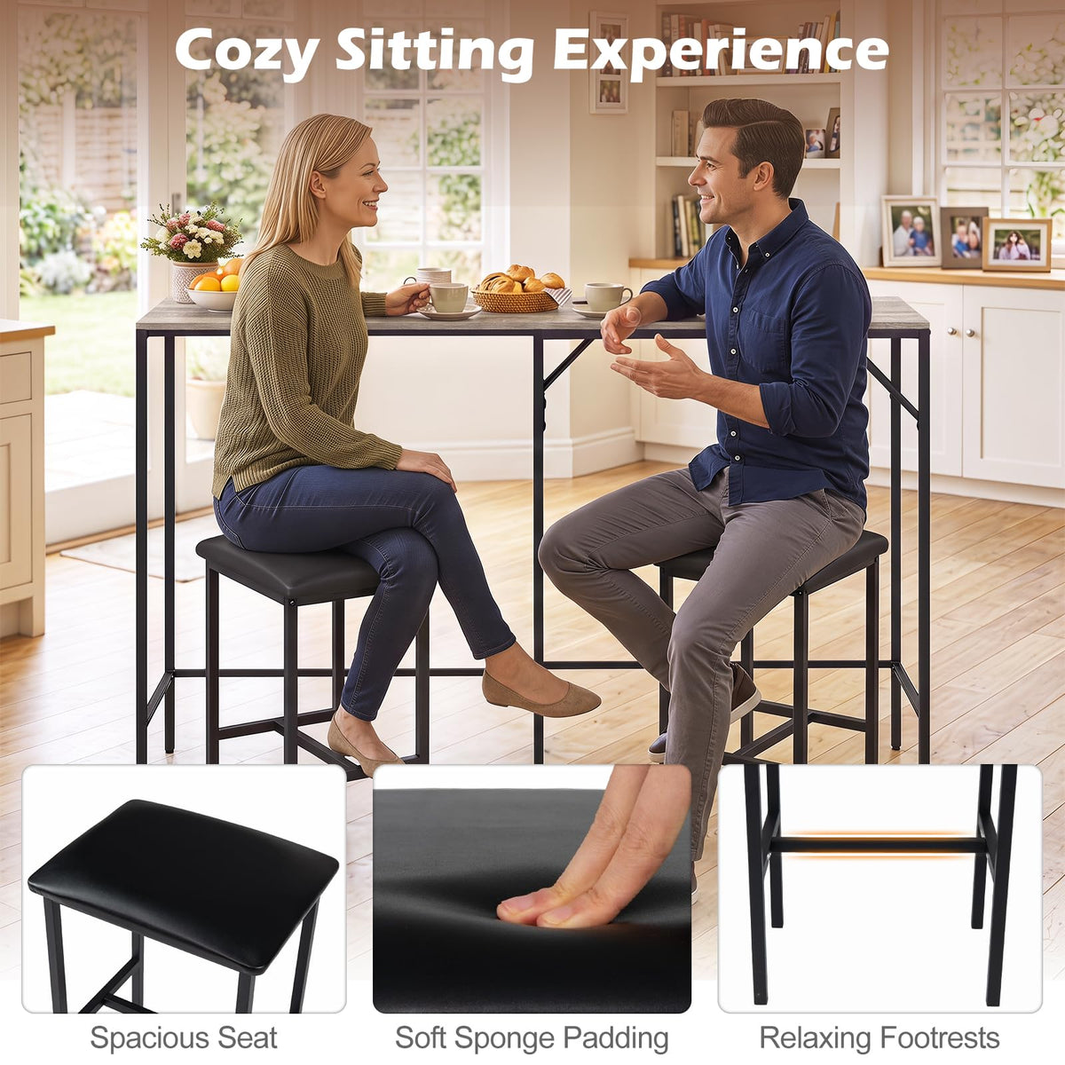 Giantex 3-Piece Bar Table & Chair Set, Convertible L-Shaped Table
