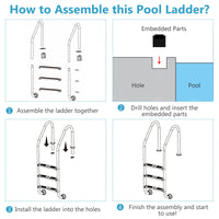 3-Step Split Stainless Steel Pool Ladder, Heavy Duty Steel Ladder for In Ground Pools