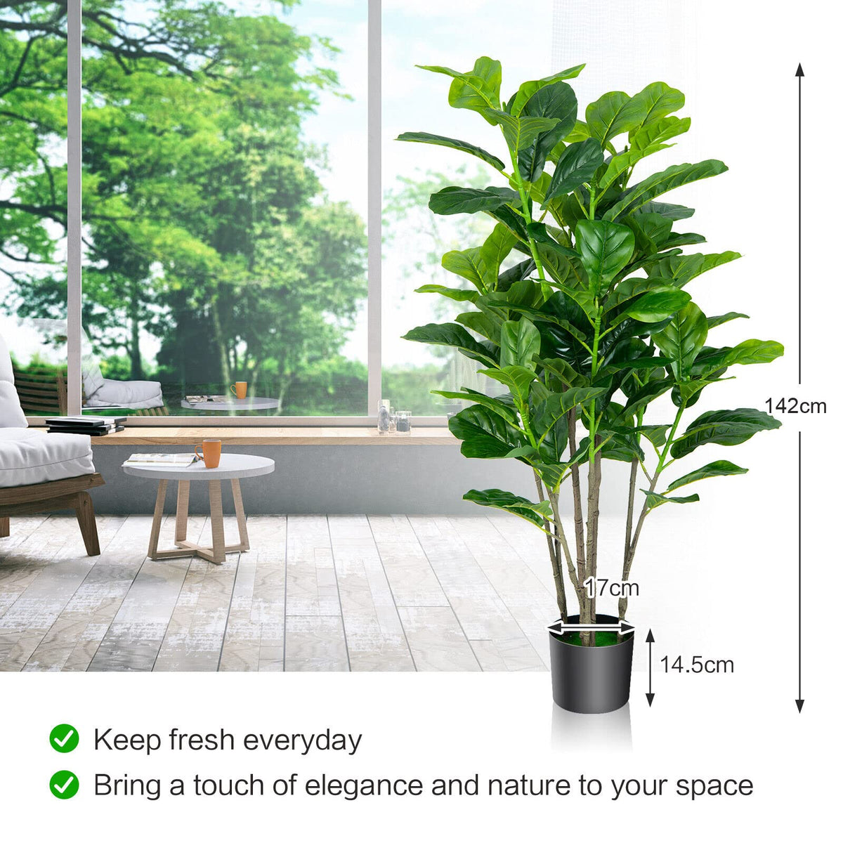 Giantex 140CM Artificial Fiddle Leaf Fig Tree, 1 or 2-Pack Faux Tree with 32 Leaves, Built-in Cement, Moss