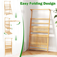3 Tier Bamboo Ladder Plant Pot Stand with Height Adjustable Hanger Rod