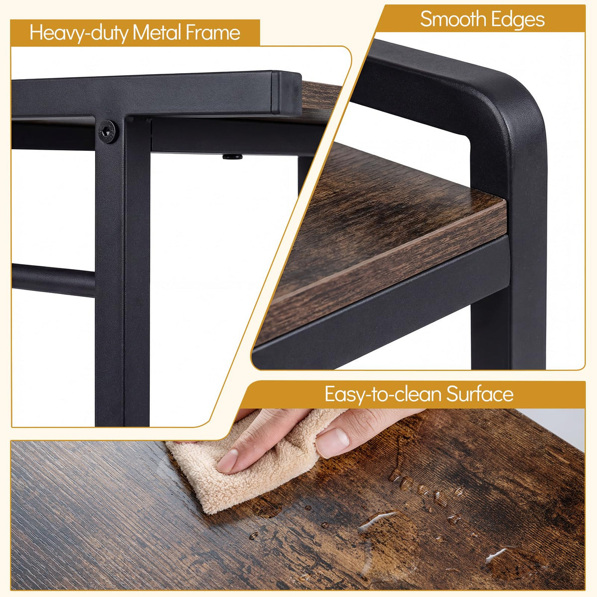 3-Tier Kitchen Rolling Cart with Power Outlets 10 S-Shaped Hooks