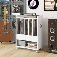 Giantex Record Player Stand, Rolling Turntable Stand with Drawer, Hook & Lockable Wheels