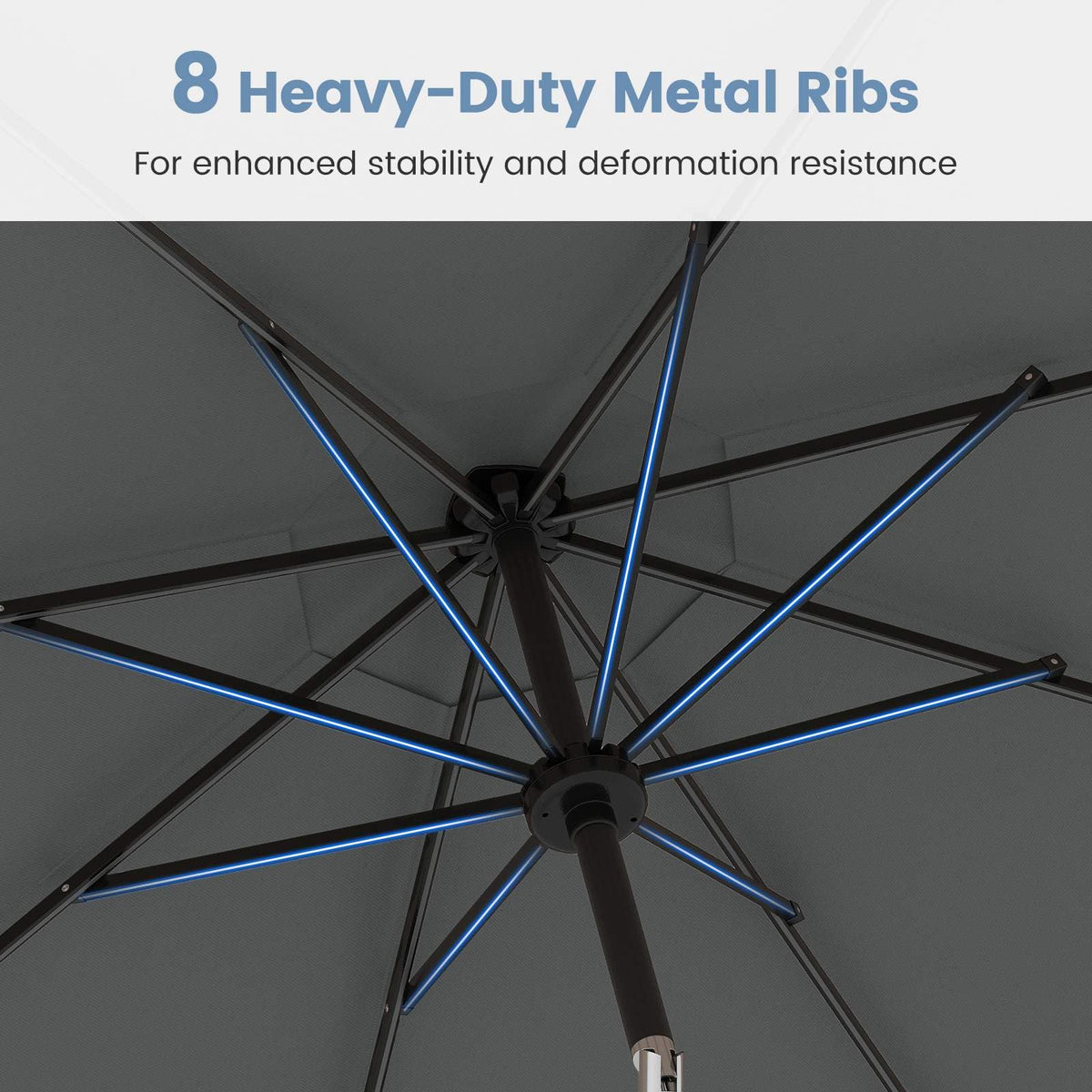 3 m Solar Patio Umbrella w/ 96 LED Lights, 9 Modes
