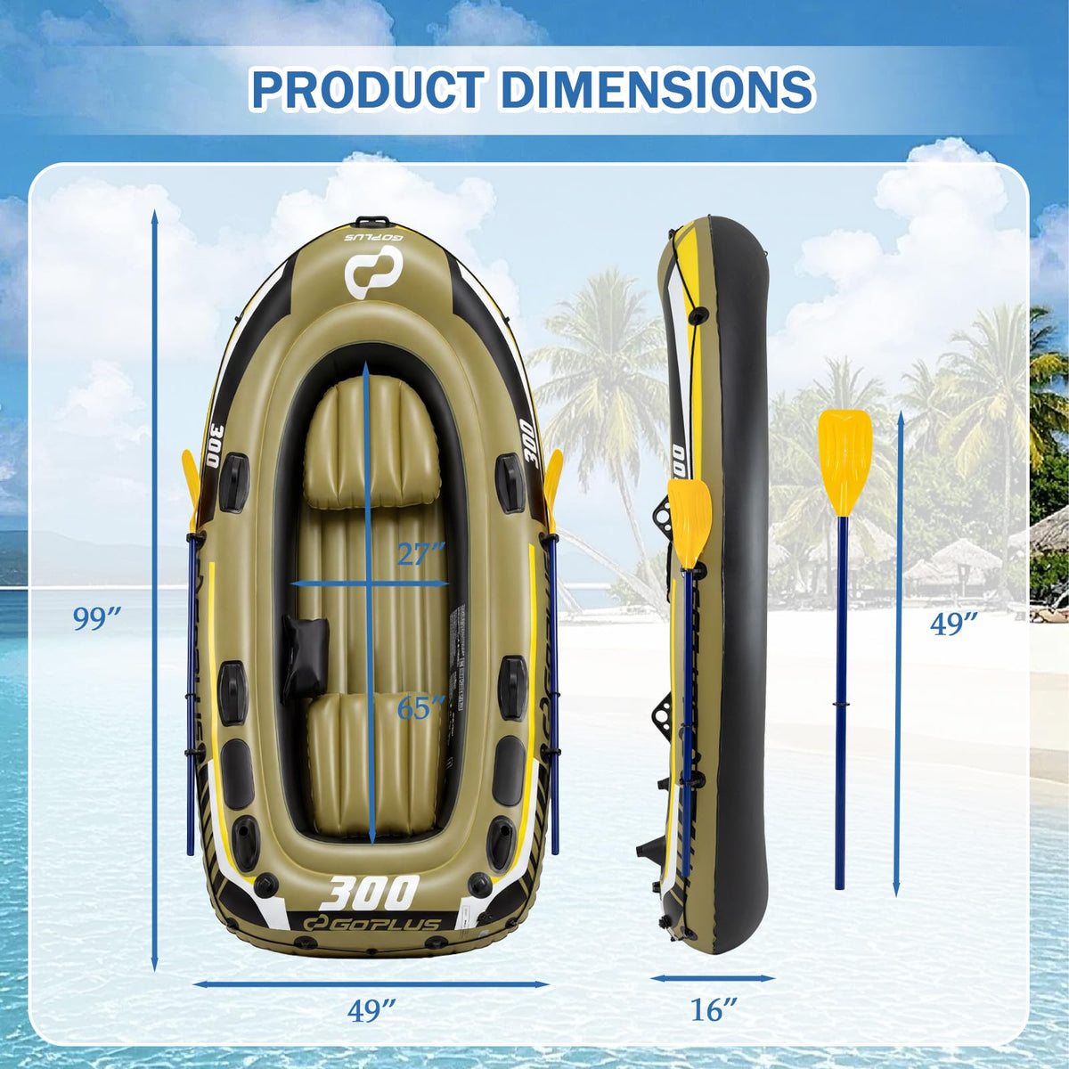 Inflatable Boat, 3/4 Person Heavy-Duty Fishing Raft Set
