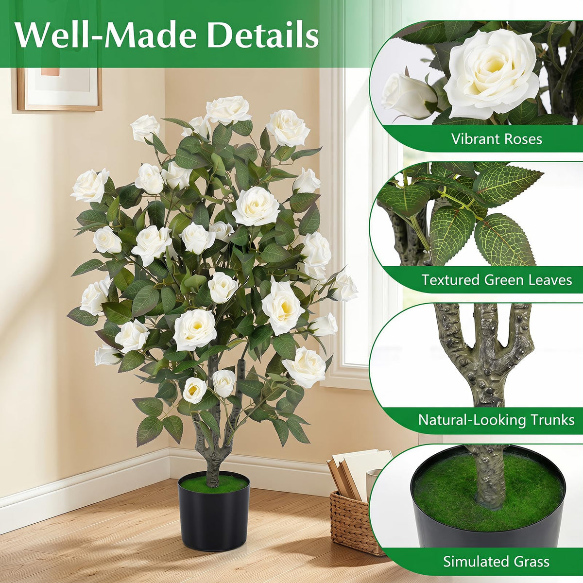 90cm Artificial Rose Tree Free Maintenance for Home Office Porch