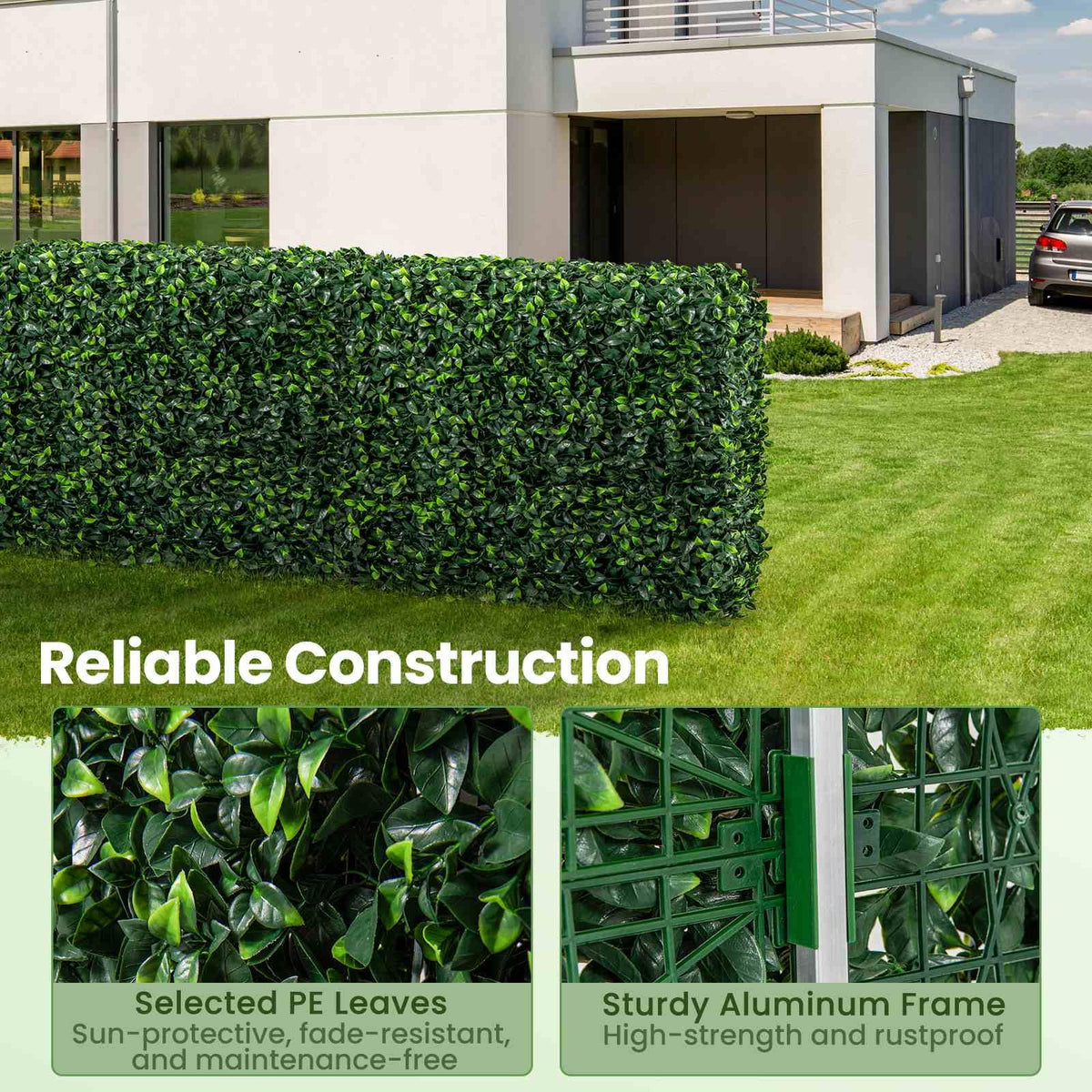 Artificial Plant Wall, Fake Boxwood Privacy Fence w/Realistic PE Leaves