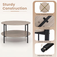 Giantex Round 2-Tier Industrial Coffee Table with Open Storage Shelf