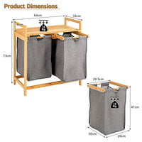 Giantex Bamboo Laundry Hamper with Dual Compartments, 2-Section Laundry Sorter Basket, Natural