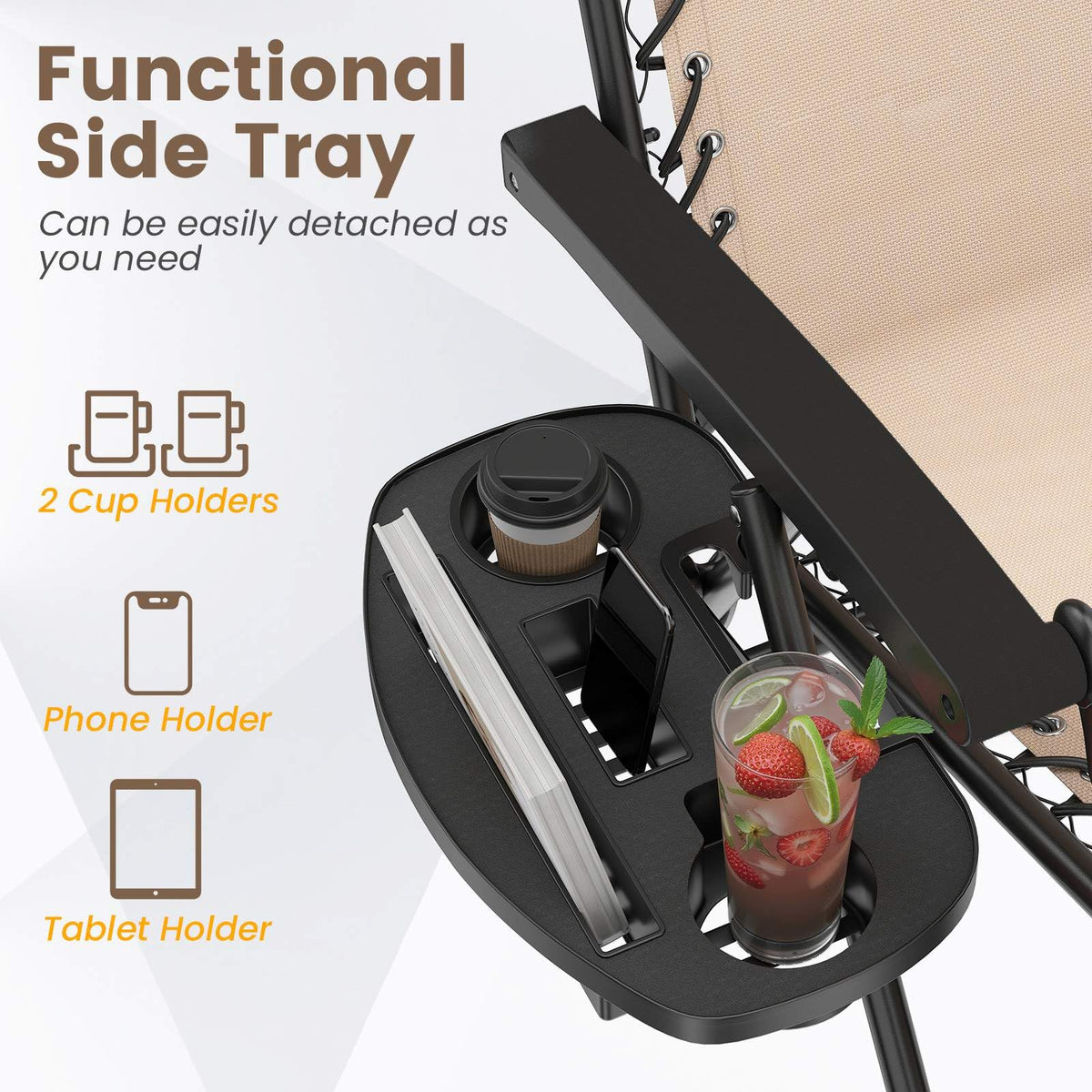 Patio Zero Gravity Lounge Chair with Cup Holder & Removable Pillow