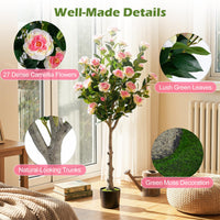 Giantex 128cm Artificial Camellia Tree, Faux Flower Greenery Plant