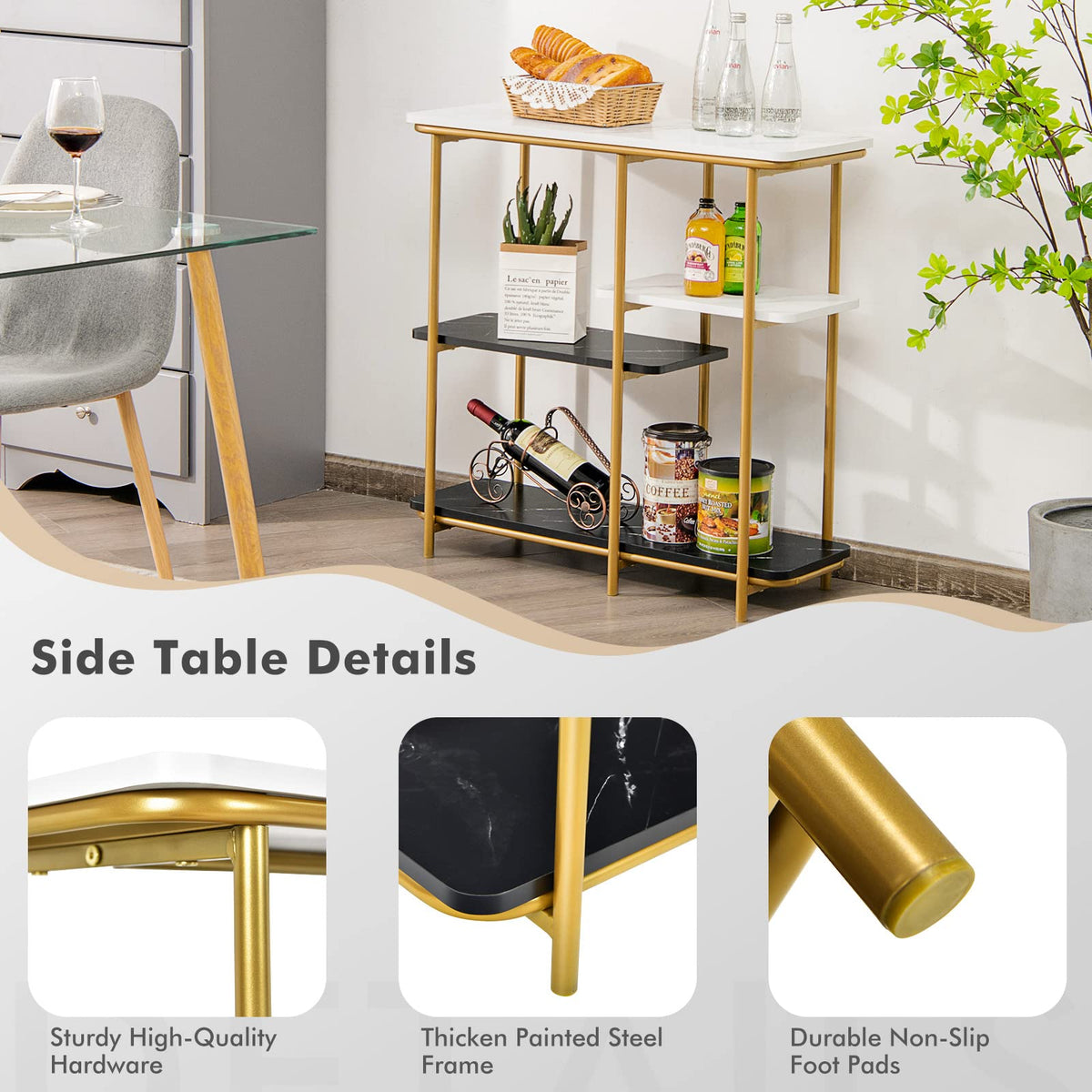 Giantex 4 Tier Console Table, Faux Marble Entrance Sofa Table w/Shelves