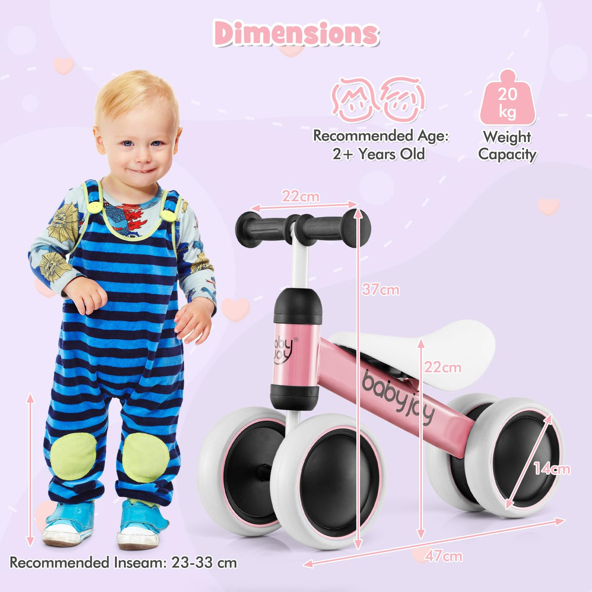 Baby Balance Bike, Baby Bicycle, Children Walker Infant Baby Ride Toys for 9-24 Months, Ride-on Toys, Mini No Pedal Toddler 4 Wheels Bike