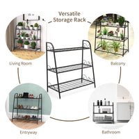 3-Tier Metal Plant Stand with Adjustable Feet for Indoor & Outdoor