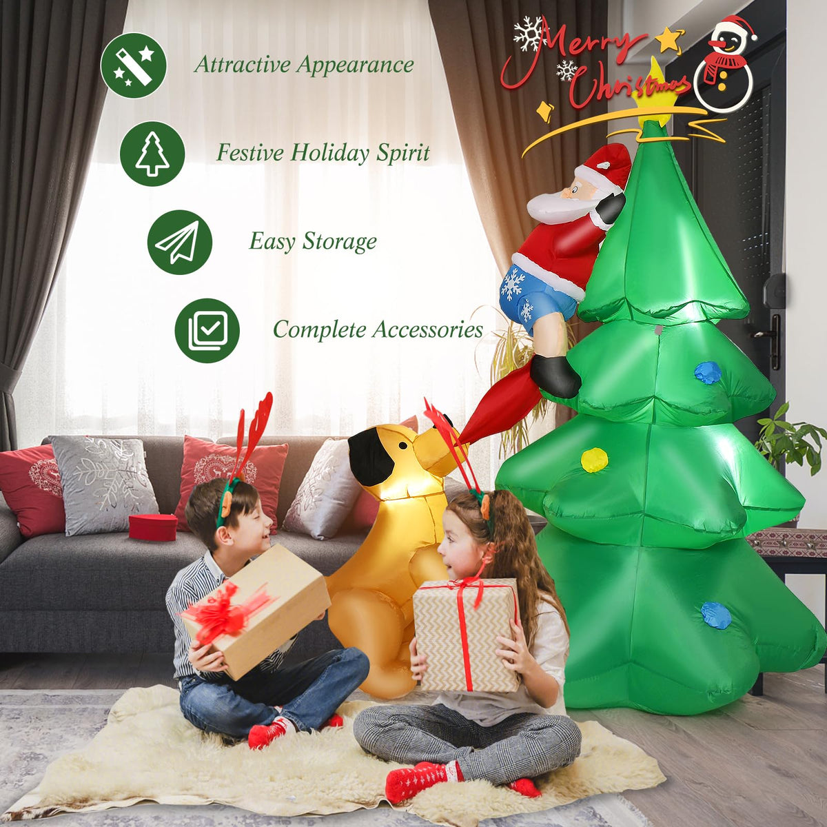 190cm Santa Claus Climbing Tree with Built-in LED Lights for Indoor/Outdoor