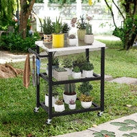 3-Tier Outdoor Grill Cart on Wheels, Pizza Oven Stand Trolley w/Stainless Steel Top & Handle