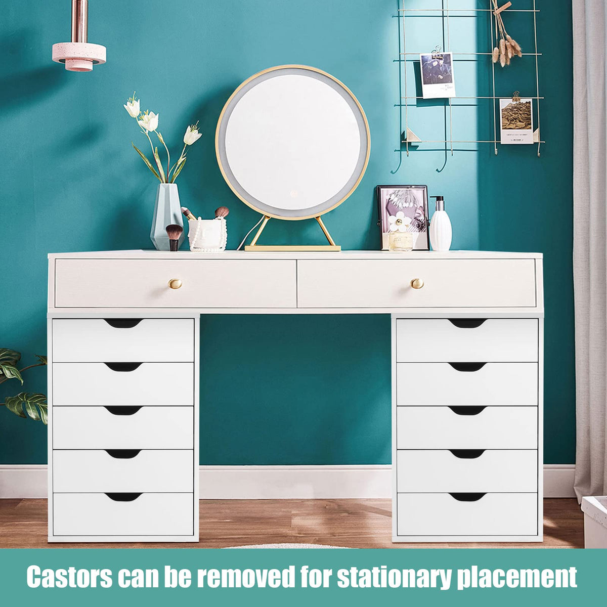 5-Drawer File Cabinet, Side Cabinet File Pedestal w/ 4 Castors