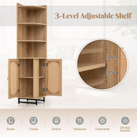 PE Rattan Corner Cabinet 172 cm Tall Corner Bookcase with 2 Doors and 4 Open Shelves