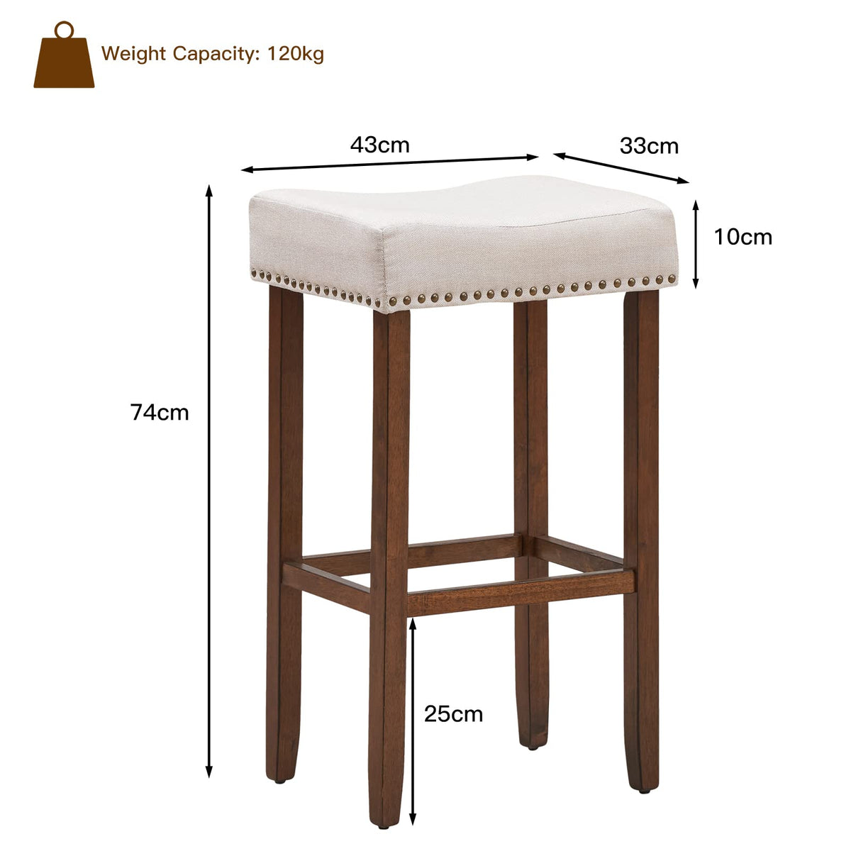 Giantex Set of 2 Saddle Bar Stools, 74 cm H Backless Counter Stool, Brass Nail Head Studs, Upholstered Sponge Cushion