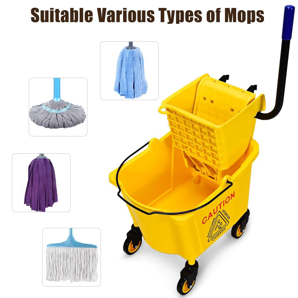 Commercial Mop Bucket, Cleaning Trolley w/Side Press Wringer