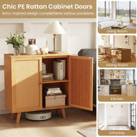 Bamboo Buffet Cabinet Boho Sideboard Storage Cabinet with Doors