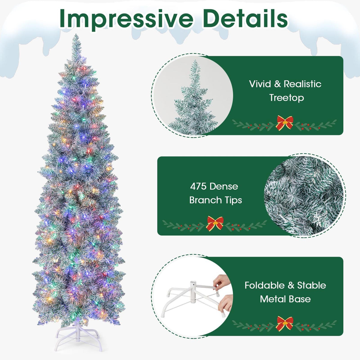 150CM/183CM Hinged Holiday Decoration Pencil Tree for Home/ Office Party Decoration