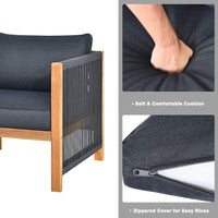 4 Pieces Acacia Wood Patio Conversation Set with Armrest