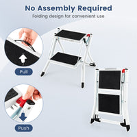 2 Step Ladder, Folding Step Stool with Heavy-Duty Metal Frame