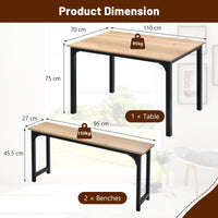 Giantex Dining Table Set for 4, 3 PCS Farmhouse Kitchen & Dining Room Furniture Kit with 2 Benches
