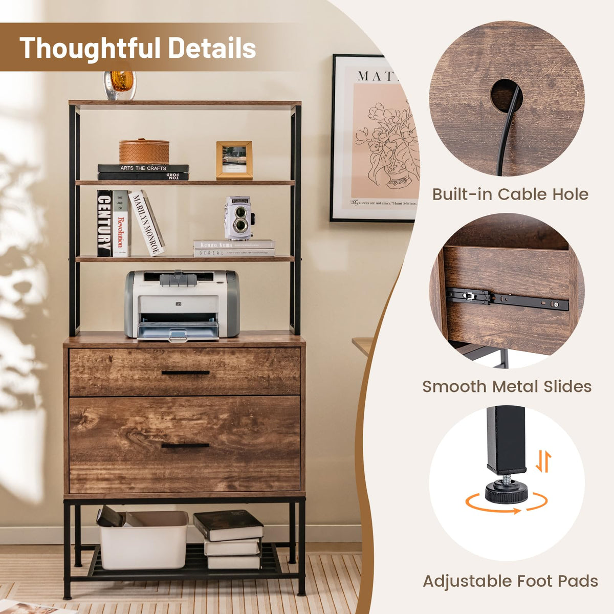 Giantex File Cabinet with Charging Station, Freestanding Printer Stand