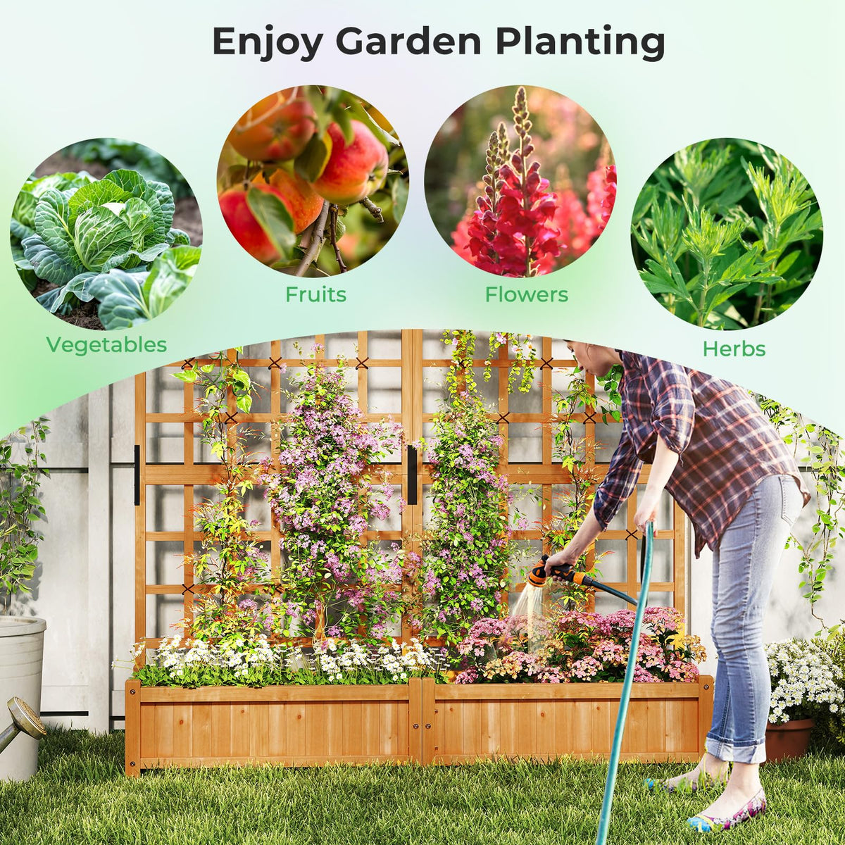 Giantex 72" Large Raised Garden Bed with Trellis & Roof, Wooden Garden Bed
