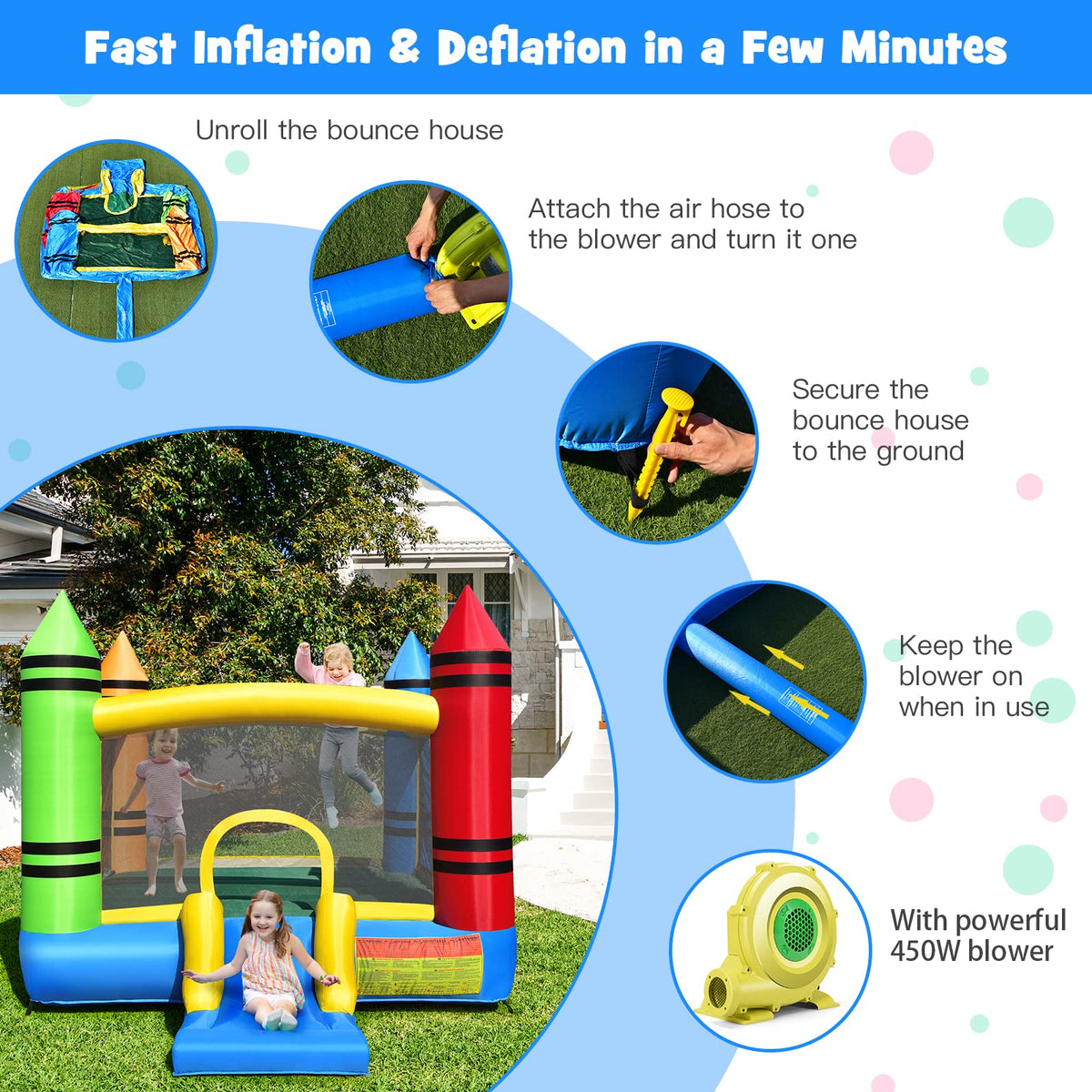 Children Jumping Castle Bouncer w/Fun Slide & Ocean Ball, Portable Castle Theme Bounce w/Storage Bag