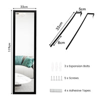 Full Length Over The Door Mirror, Full Length Mirror with Hanging Hooks for Door , Black