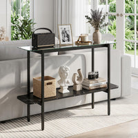 100cm Console Table with Storage Shelf and Tempered Glass Top for Hallway